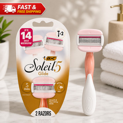 BIC Soleil 5 Glide Disposable Razors 5-Blade Sensitive Skin 2 Ct Pack For Womem