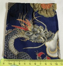 Accessory Pouch, Japanese Pattern, Kimono, Navy, Gold, Dragon, Coin Purse,Case