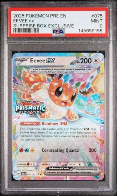 Mint Eevee ex #75 Stamped - 2025 Pokemon Prismatic Evolutions Surprise Box PSA 9