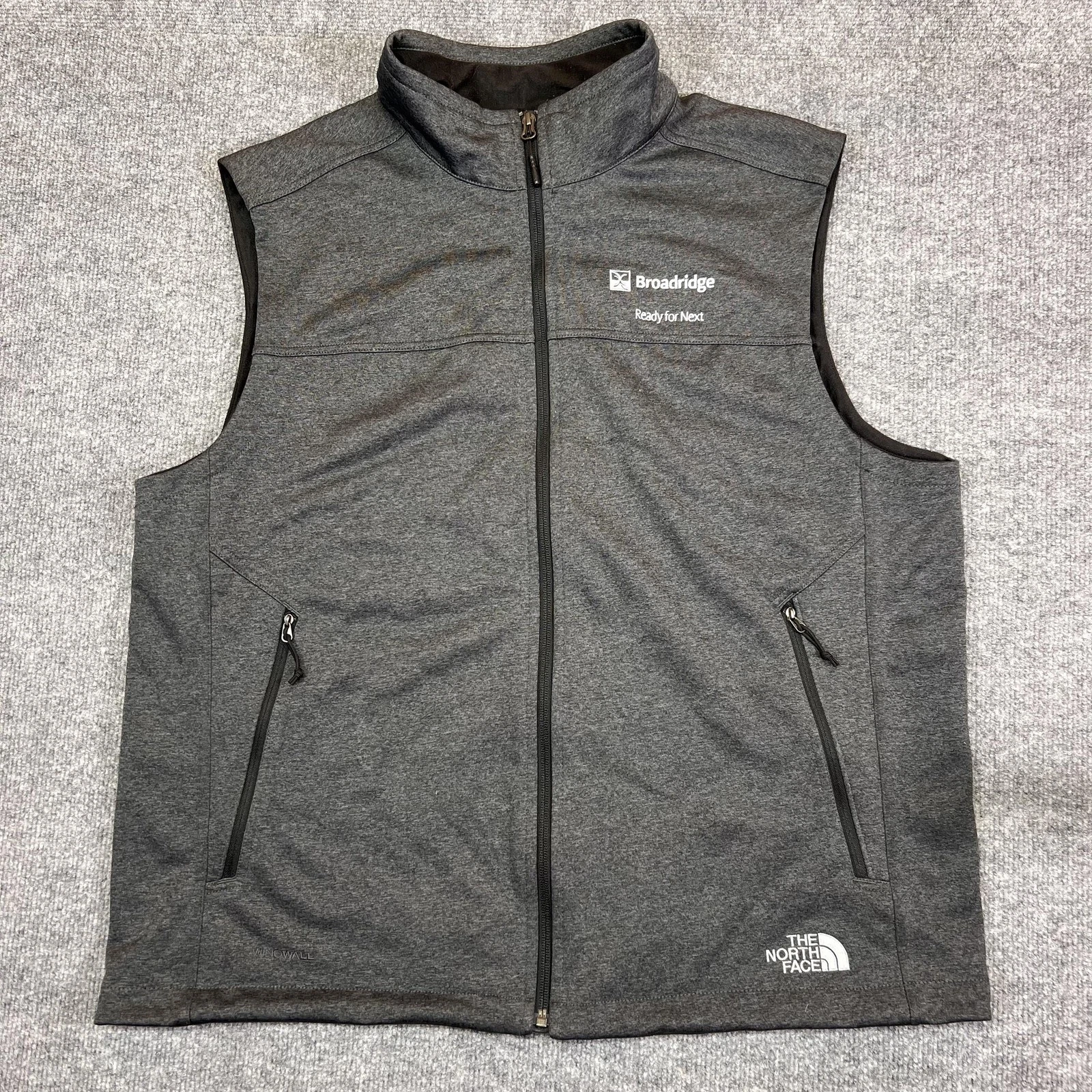 The North Face Vest Mens XL Gray Softshell Full Zip Broadridge Logo Outdoor
