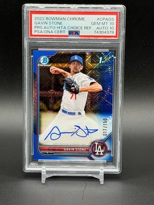Gavin Stone 2022 Bowman Chrome Blue HTA Choice Refractor Auto /150 PSA Gem 10