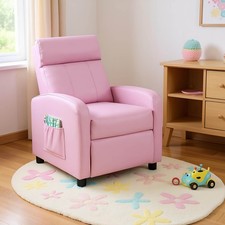Kid's Recliner Chair Adjustable Leather Sofa Armchair w/ Footrest Side Pocket