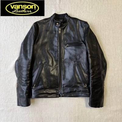 VANSON Type-B Single Rider Jacke Größe 36 63 cm Länge schwarz Leder