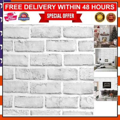 White Brick Peel and Stick Wallpaper - 3D Waterproof Wall Decor, 17.7'' x 118.1''