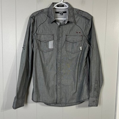 Carbon Slim Fit Gray Button Up Shirt Mens M Long Sleeve