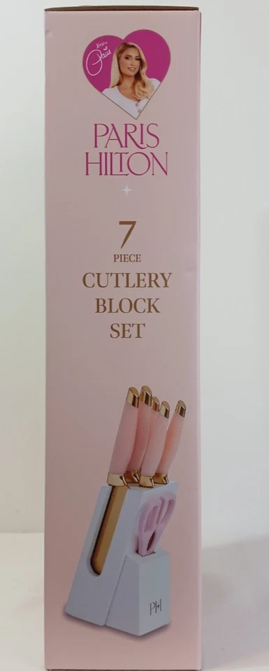 JUEGO DE CUBIERTOS PARIS HILTON 7 PIEZAS JUEGO DE CUCHILLOS DE COCINA PARIS HILTON ROSA Y DORADO NUEVO Foto 3 de 4