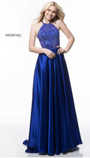 Sherri Hill 51799 Royal Blue Beaded Halter Prom Pageant Gown Dress Size 0