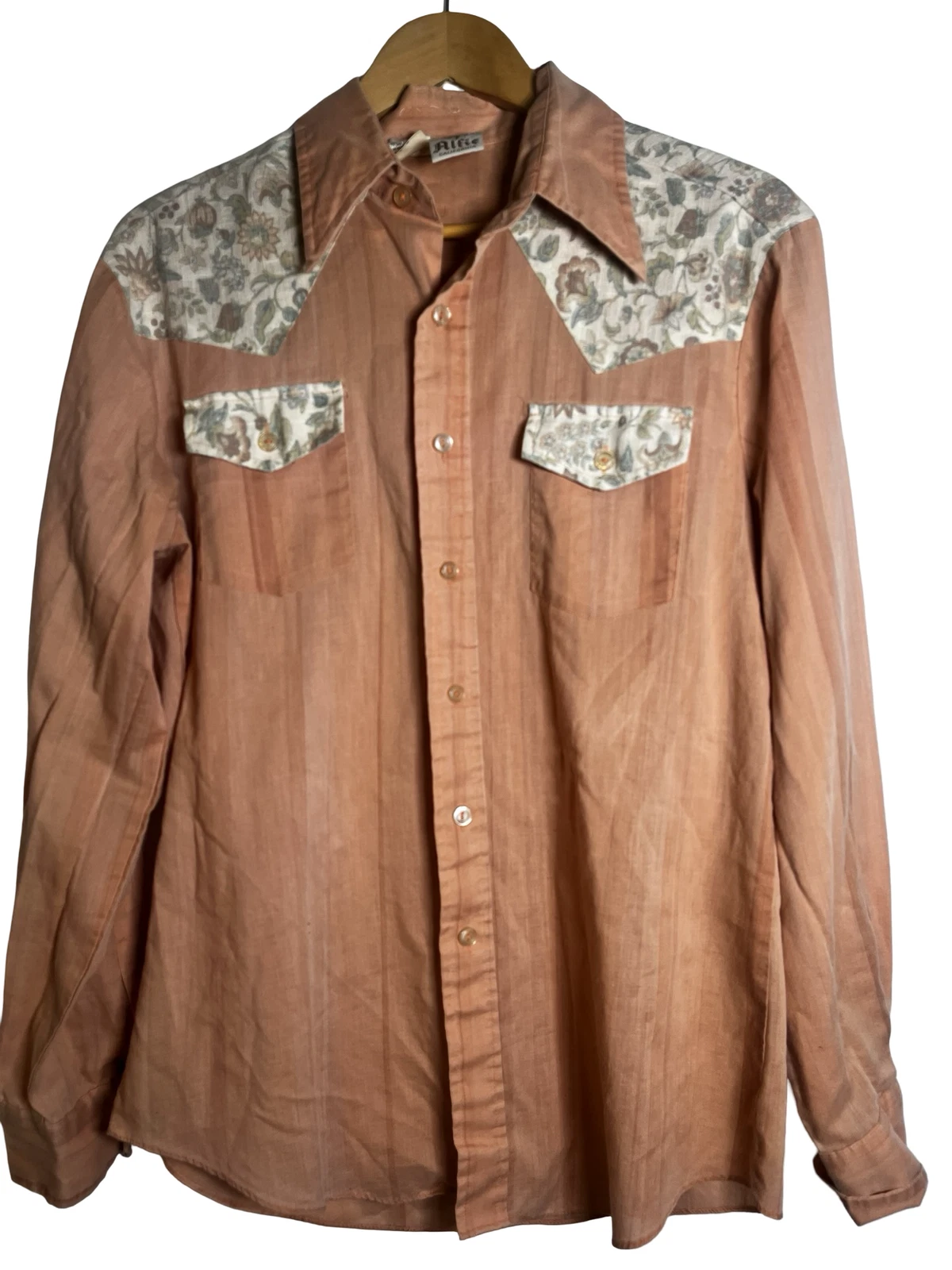 Vintage Alfie California Shirt Mens Large Brown Floral Western Button Up Yoke