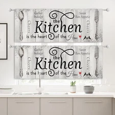 2 Pack Black White Rustic Window Valance for 52"W x 18"L (Pack of 2) A-white