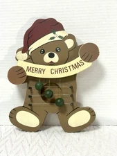 VTG Merry Christmas Bear Door Harp Wooden Holiday Decor 1990 8.5x 9