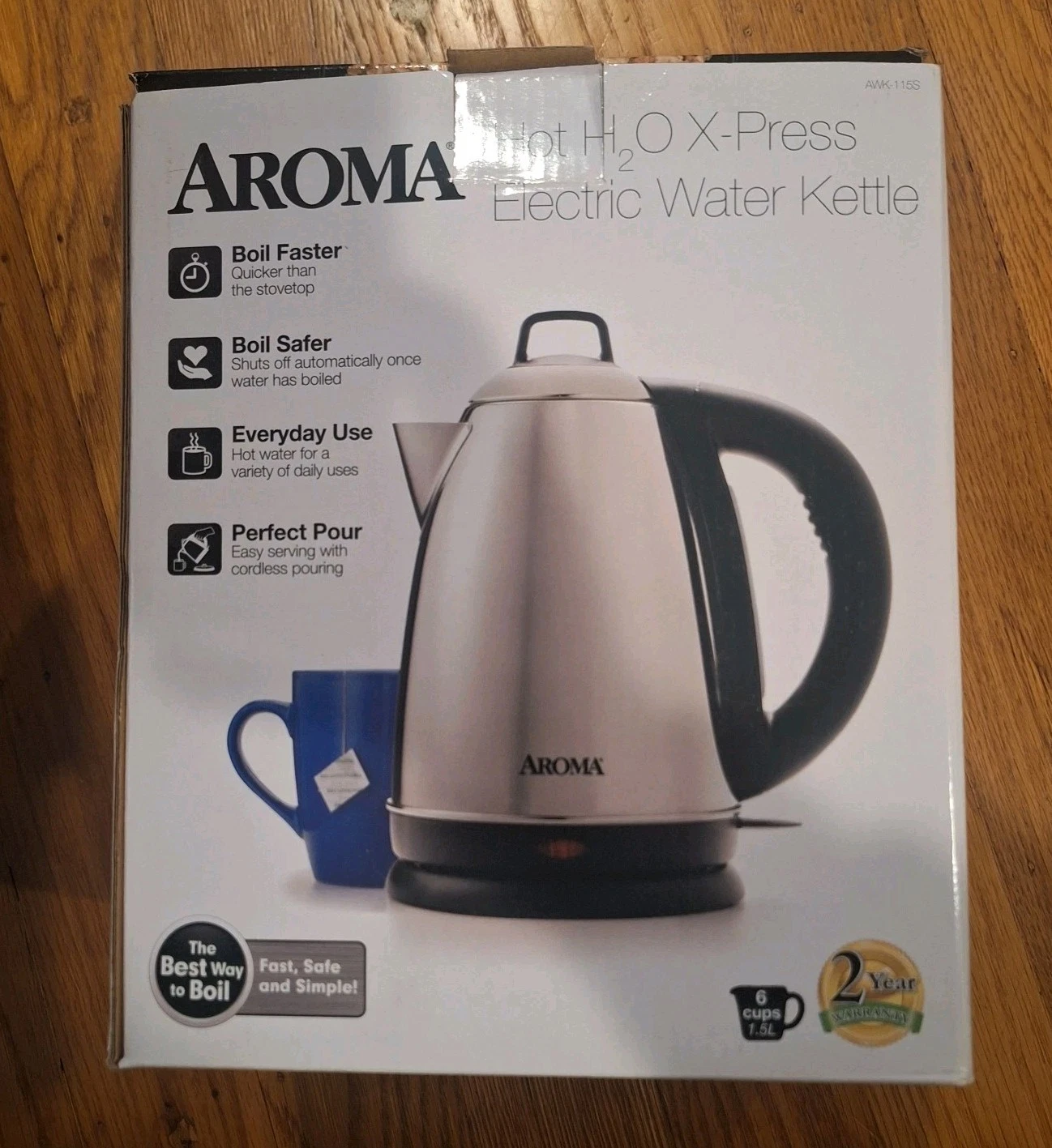 AROMA Hot H20 X-Press 6-Cup Stainless 1.5L Cordless Electric Kettle AWK-115S