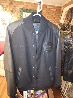 Nike Men s S BASKETBALL LEATHER DESTROYER JACKET BLACK  Wool 500087-010] Rare