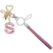 Initial Letter Keychain Letter-S Keychains Women Bling Love Star Key Chain Pink