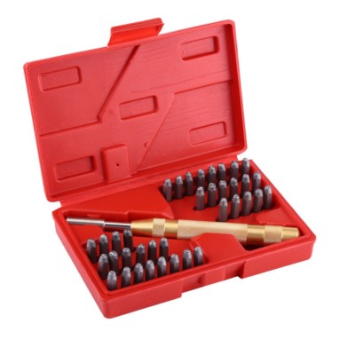 38PC LETTER NUMBER STAMPING STAMP DIY TAG TOOL SET KIT AUTOMATIC METAL ...