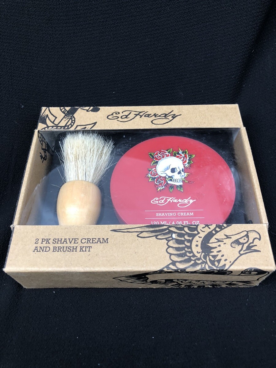 Ed Hardy Men's 2 Pack Shave Cream And Brush Kit Wooden Brush kit