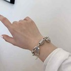 Vintage 925 Sterling Silver Thick Chain Bracelet Heart Pendant Trend Cute Bangle