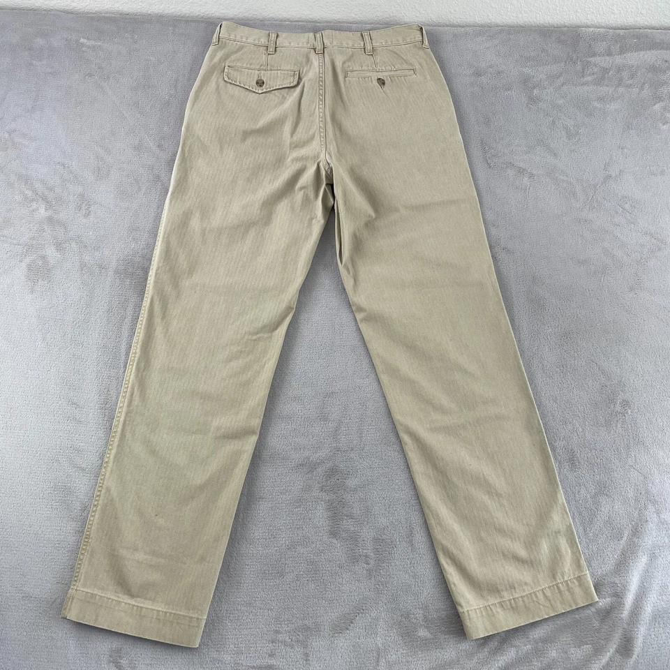 Calça Taylor Stitch 32x33 bege listra de nogueira algodão orgânico casual preppy - Imagem 4 de 4