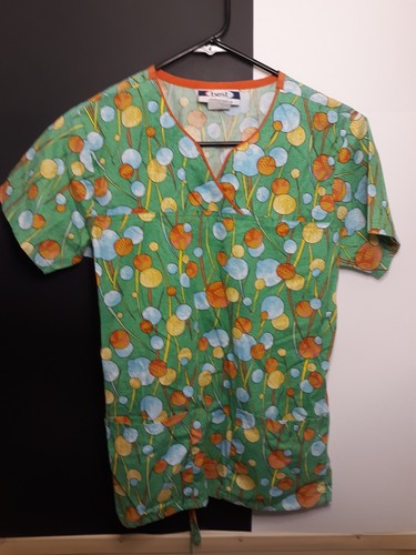 Scrub top X Small V Neck Scrubs Medical Multicolored Vets Home Health Care green - Picture 8 of 8