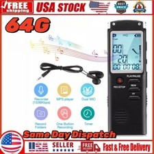 64GB Rechargeable LCD Digital Audio Sound Voice Recorder Dictaphone MP3 Player