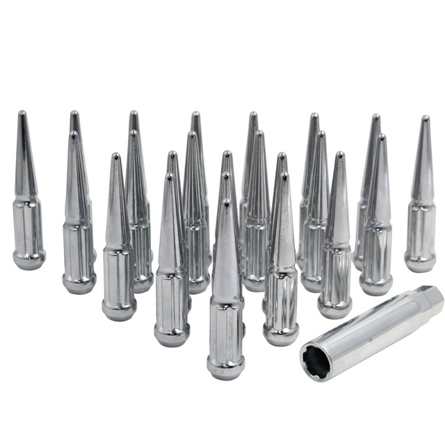 Spike Lug Nuts 14x1.5 Chrome Fit Ford F150 2015 and Up Chevy Silverado