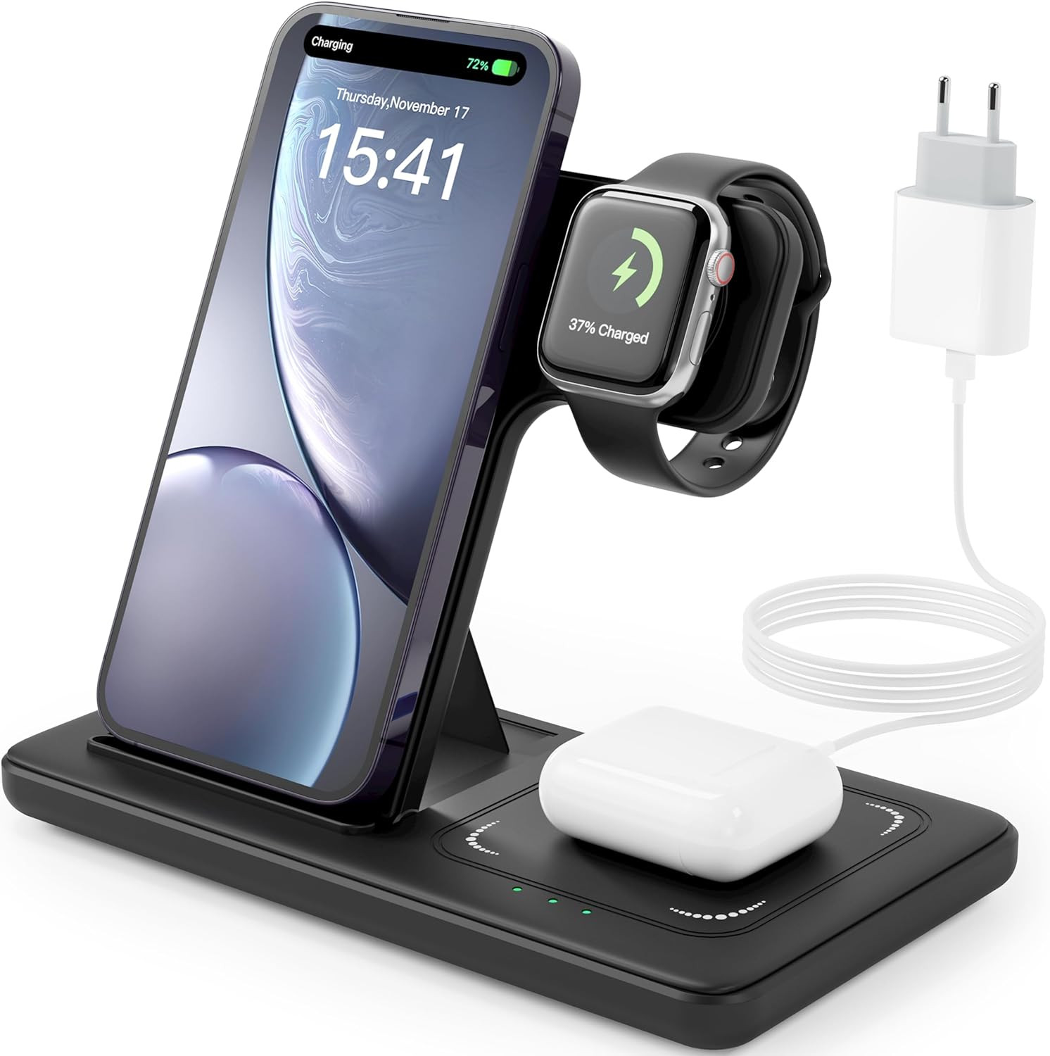 Chargeur induction 3 en 1 triple charge rapide 15W avec protection thermique