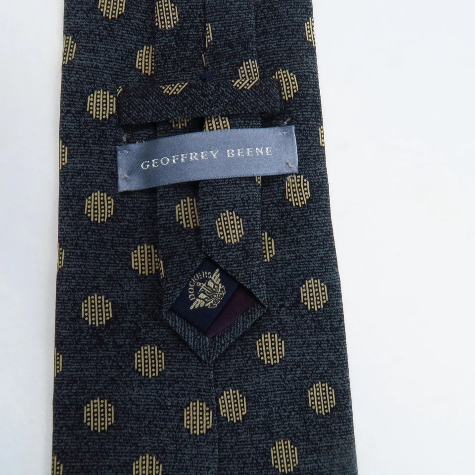 Geoffrey Beene Mens Neck Tie Gray Tan Multi Polka Dot Print Silk USA 57x3.75 - Image 3 of 4