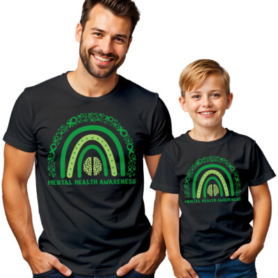 Herren Kinder grün Regenbogen Gehirn psychische Gesundheit Bewusstsein T-Shirt Tee Angst #MHA