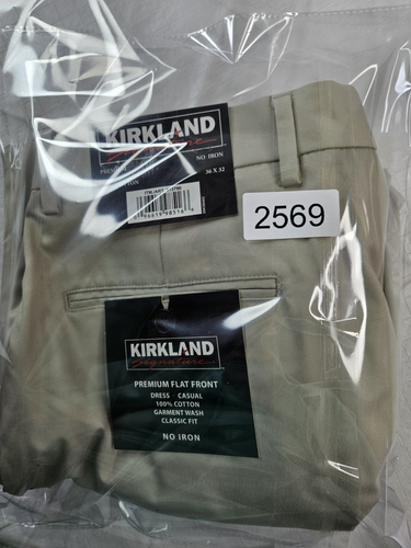 Kirkland Signature Chino Pant Men 36x32 Stone Cotton No Iron Flat Front NWT New - Picture 16 of 16