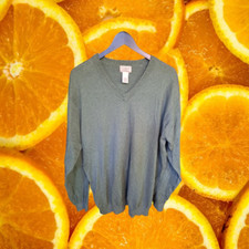 L.L. Bean V Neck Green Marled Sweater Size Large Tall