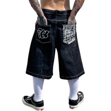 Mens Chicano Shorts Knee-Length Denim Pants Loose West Coast Gangsta Style Jeans