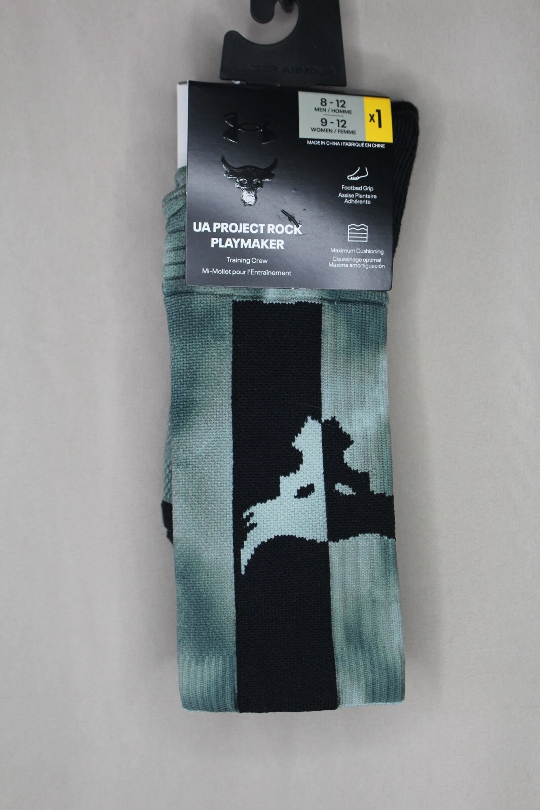 UNDER ARMOUR UA Project Rock Playmaker Calze Crew UOMO 8 12 Donna 9 12 Verde Fisher Nero