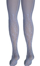 Vintage Mary Quant Seamed Lace Net Flower and Vine Tights One Size White