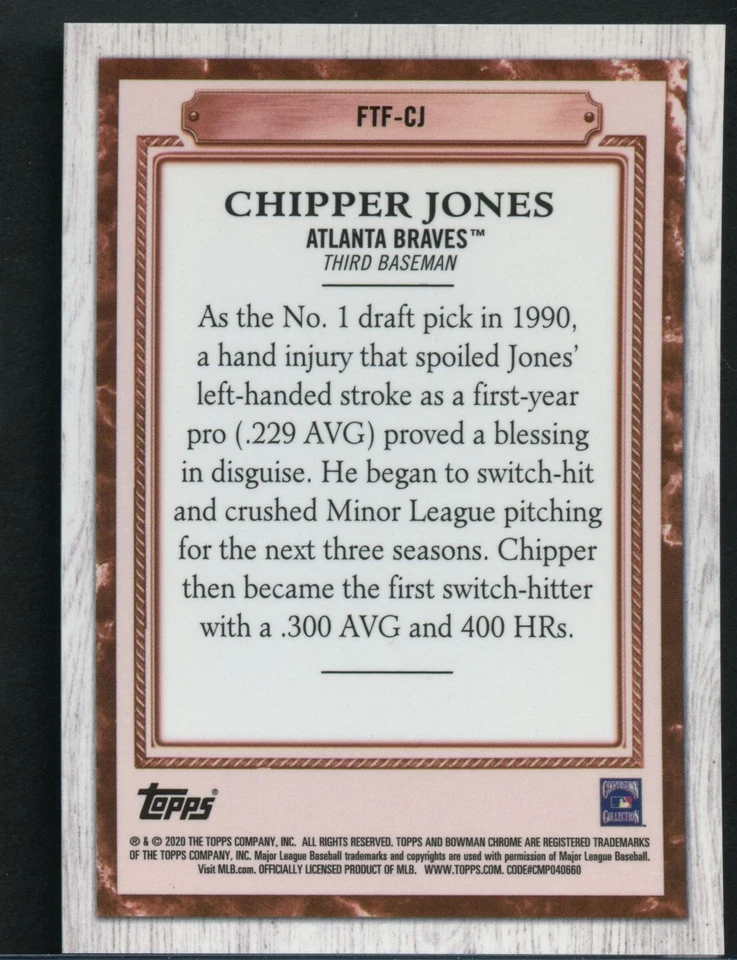 Chipper Jones 2020 Topps Bowman Chrome Farm to Fame #FTF-CJ Braves MLB - Image 2 of 2