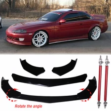 Glossy Front Bumper Lip Spoiler Splitter +Strut Rods For Lexus SC300 SC400 SC430