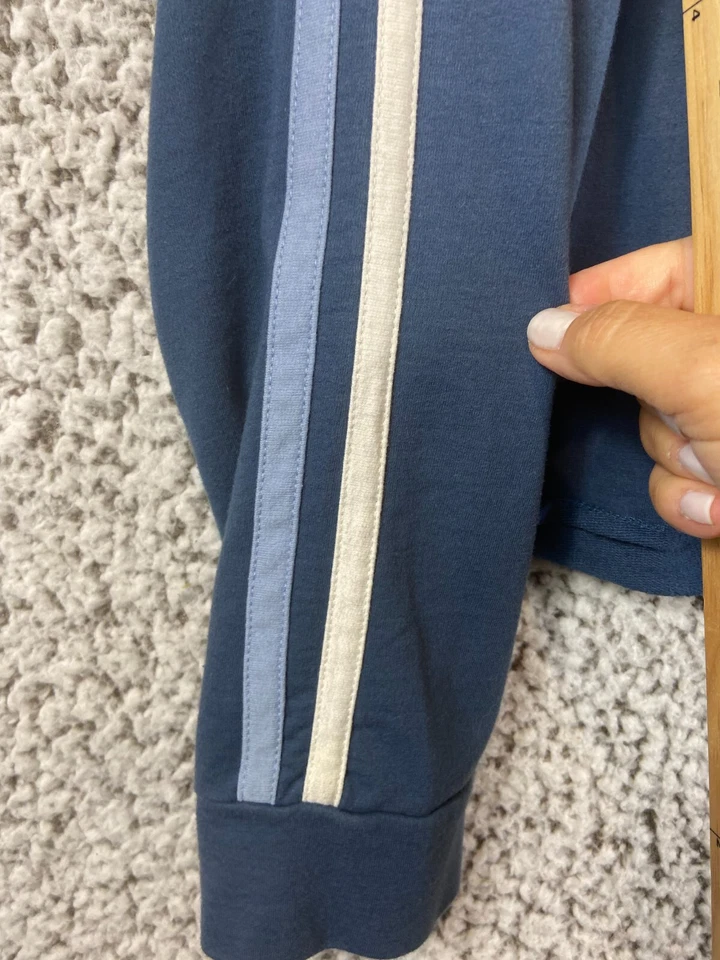 Derek Corazón Recortado Azul Oscuro Manga Larga Cuello Redondo Sudadera Rayas Lado L Foto 3 de 4