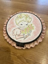 Vtg Handpainted Ceramic piece Appears Women In Embroidery Hoop Wall Decor