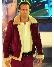 Ryan Reynolds Spirited B3 Bomber Fur Red Suede Leather Jacket Aviator Style