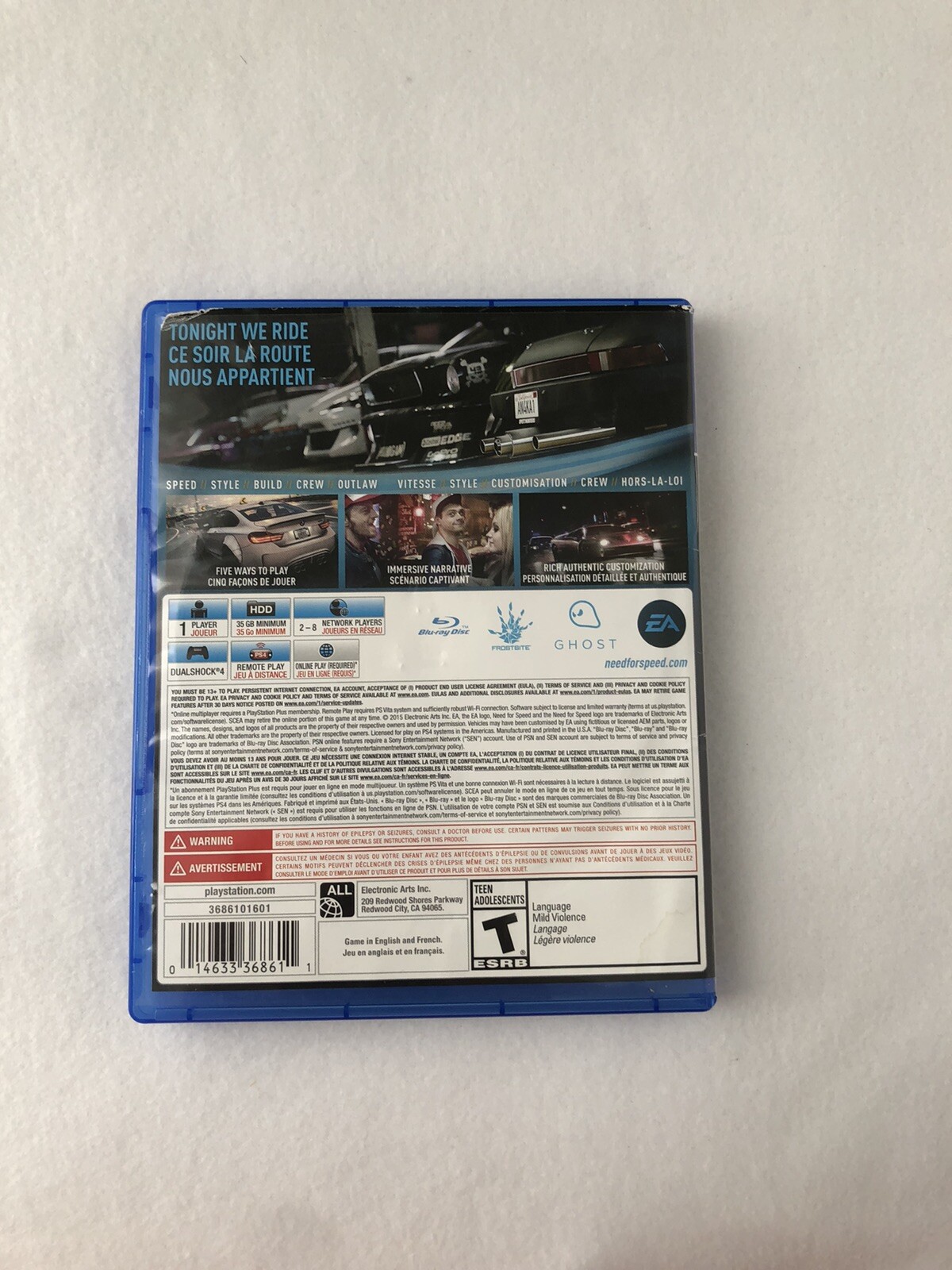 Need For Speed Sony PlayStation 4 & Manual 14633368611 eBay