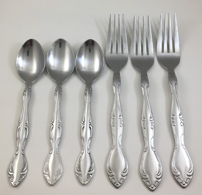 Edward Don DON4 Scrolls 3-Dinner Forks (7 1/2'') & 3-Teaspoons (6 1/8'') Flatware