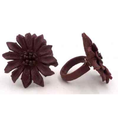 Bague Vintage Fleur Marguerite En Cuir Marron Chocolat - Taille Réglable, Neuf Sans Emballage