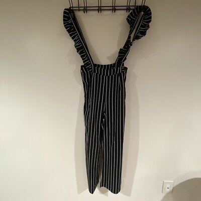 Love Culture Women Jumpsuits Medium Black White Striped Ruched Sleeveless 