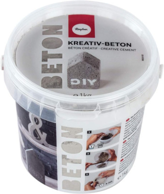Rayher 34152000 Kreativ-Beton, Eimer 1 Kg, Silber, Bastelbeton Zum Basteln