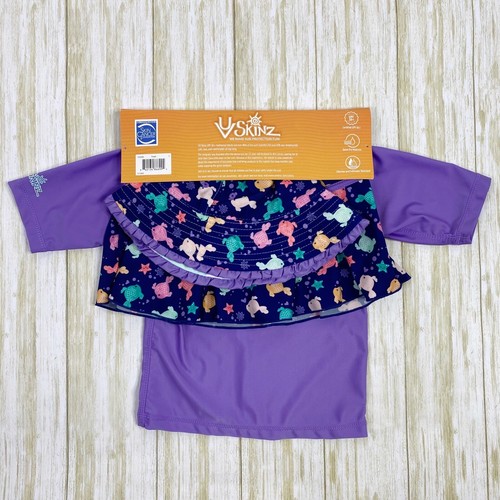 UV Skinz Girls Size 5 Purple Fish Print Swim Shirt Skort Hat Three Piece Set - Picture 4 of 4