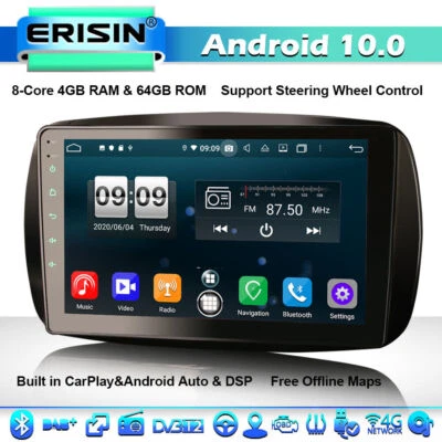 8-Core DSP Android 10.0 Autoradio CarPlay TNT Navi WiFi For Mercedes-Benz SMART - Photo 1/4