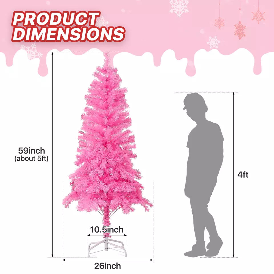 5 FT Christmas Tree Artificial Home Xmas Holiday Decoration w/Metal Stand Pink - Image 3 of 4