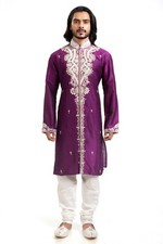 itailorman Men  s Kurta Pajama Set Purple Embroidered Designer Wedding Outfit