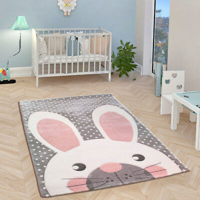 Childrens Animal Rug Grey White Pink, Rugs For Baby Room