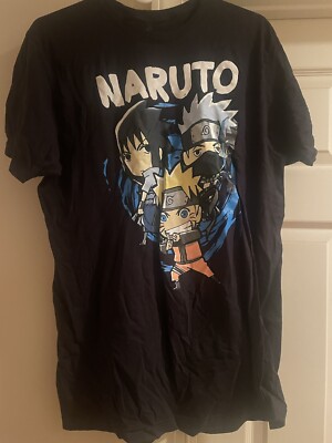 Chibi Naruto, Sasuke, Kakashi | Men's Size: XL T-Shirt | Black Graphic Tee