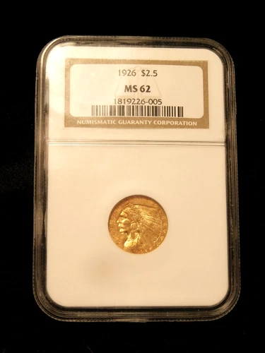 1926 $2.50 Indian Head Gold Quarter Eagle - NGC MS62 Brown Label