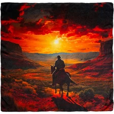 Wyoming Traders Wild Rag Cowboy Sunset Rider Print 100% Silk Scarf - 34.5"